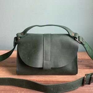 Handmade Vintage Style Top Handle Crazy Horse Leather Crossbody Bag Green